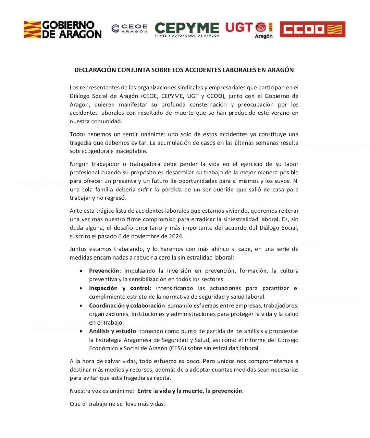 Declaracin Agentes Sociales siniestralidad laboral 2025