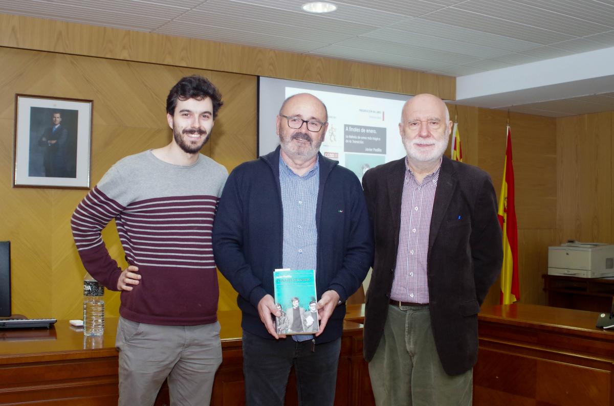 Presentación del libro a finales de Enero. De izquierda a derecha: Javier Padilla, autor del libro, Agustín Águila, Fundación Sindicalismo y Cultura, y Héctor Maravall, abogado laboralista.