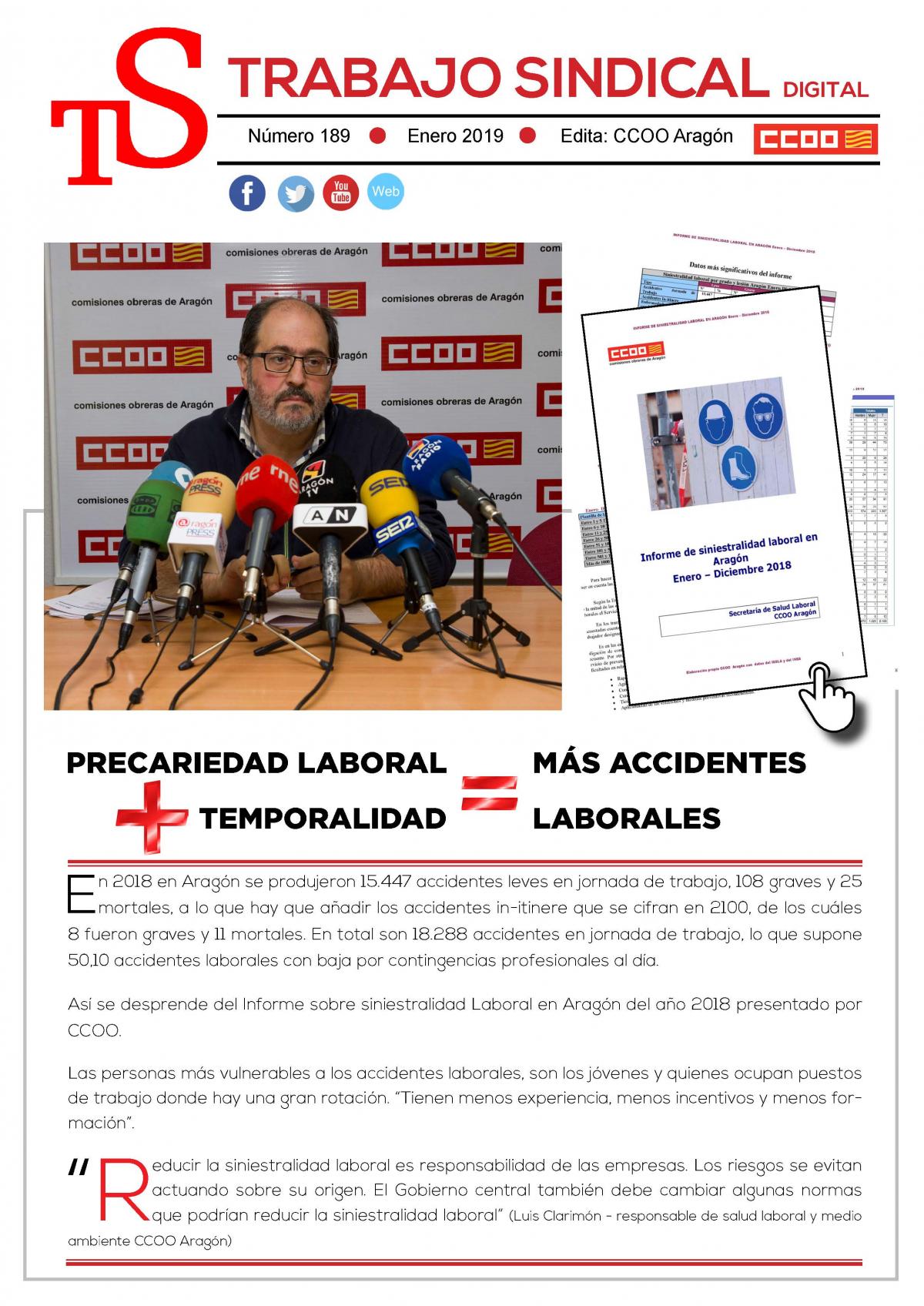 Informe siniestralidad laboral en Aragón 2018.